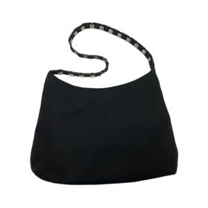 Salvatore Ferragamo Vera Black Nylon & Silver Chain Link Shoulder Bag, EUC